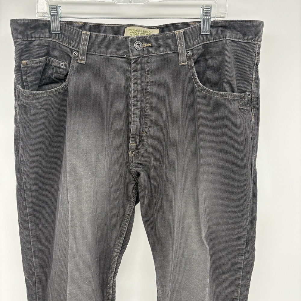 Y2K Wrangler Distressed Gray Corduroy Straight Fit Pants Pleated Grunge 38X30 - Picture 2 of 9